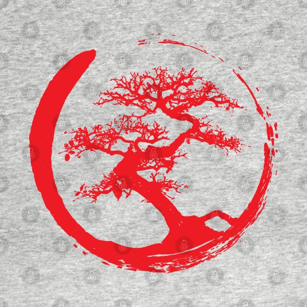 Zen Bonsai Tree in Enso Circle (red) by Elvdant